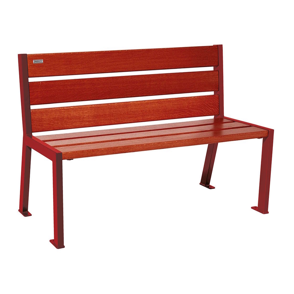 Banc bois et acier Silaos 6 lames RAL3004 - Chêne lasuré acajou - 1200mm - Sans accoudoir - PROCITY - 209601.3004.ACAJ