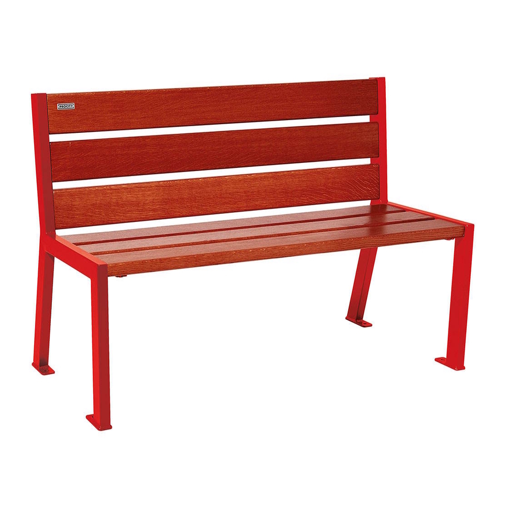 Banc bois et acier Silaos 6 lames RAL3020 - Chêne lasuré acajou - 1200mm - Sans accoudoir - PROCITY - 209601.3020.ACAJ