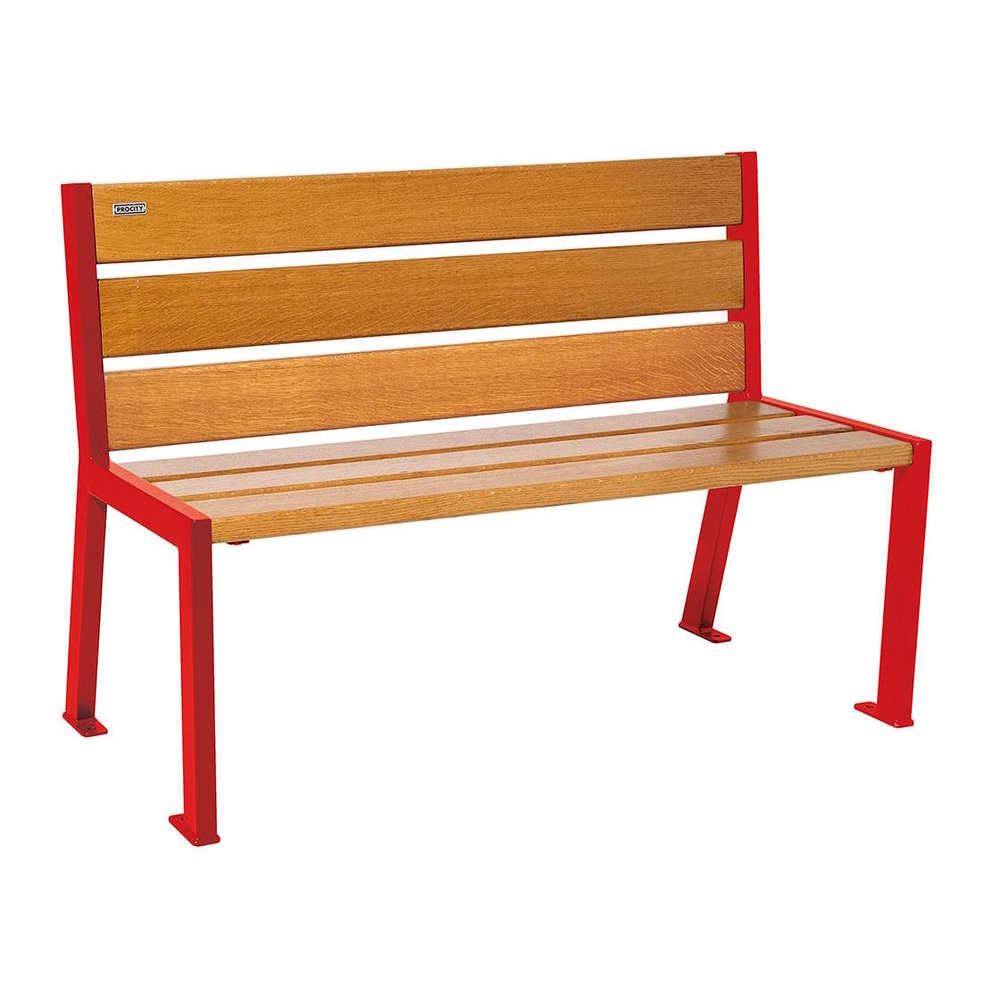 Banc bois et acier Silaos 6 lames RAL3020 - Chêne lasuré chêne clair - 1200mm - Sans accoudoir - PROCITY - 209601.3020.CHEC