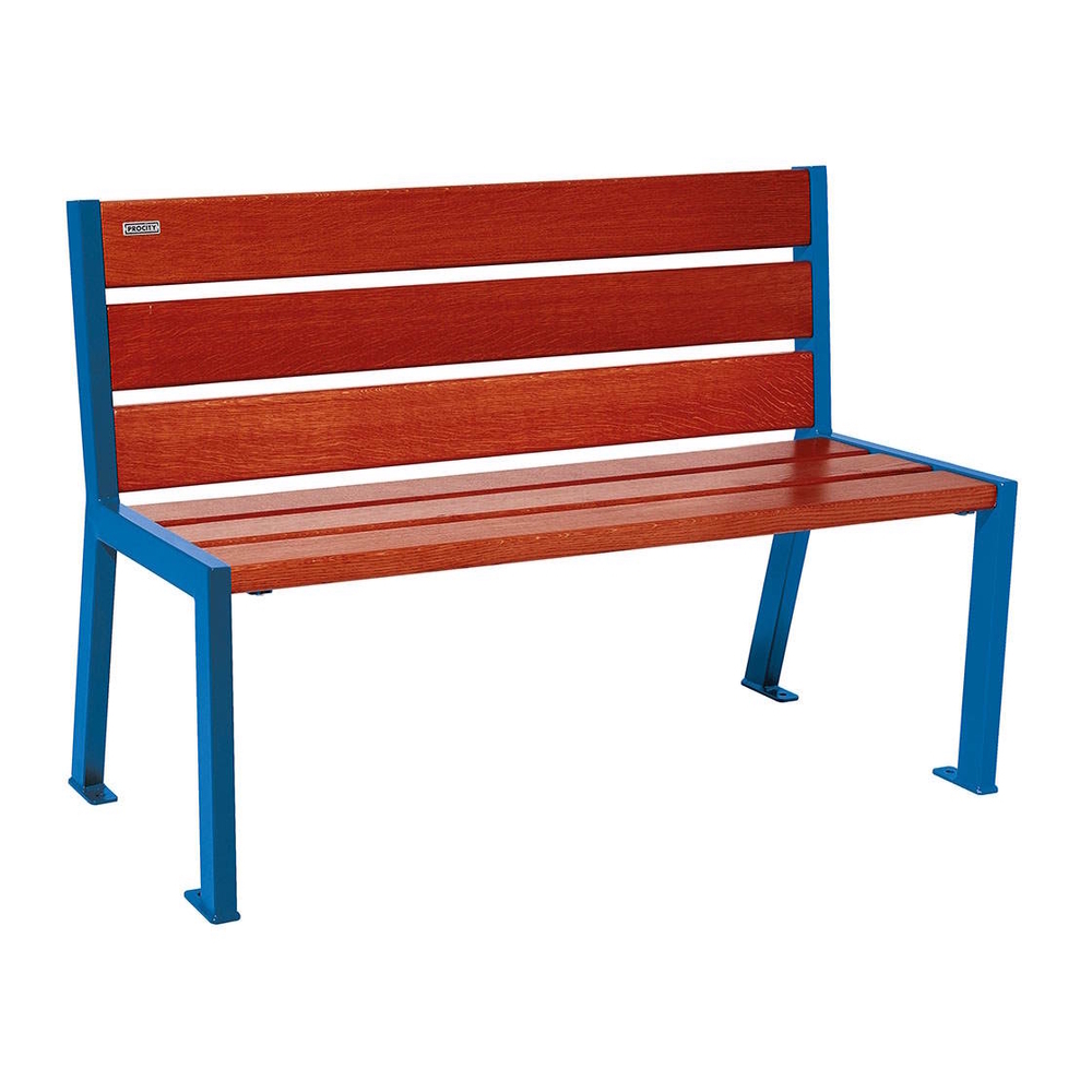 Banc bois et acier Silaos 6 lames RAL5010 - Chêne lasuré acajou - 1200mm - Sans accoudoir - PROCITY - 209601.5010.ACAJ