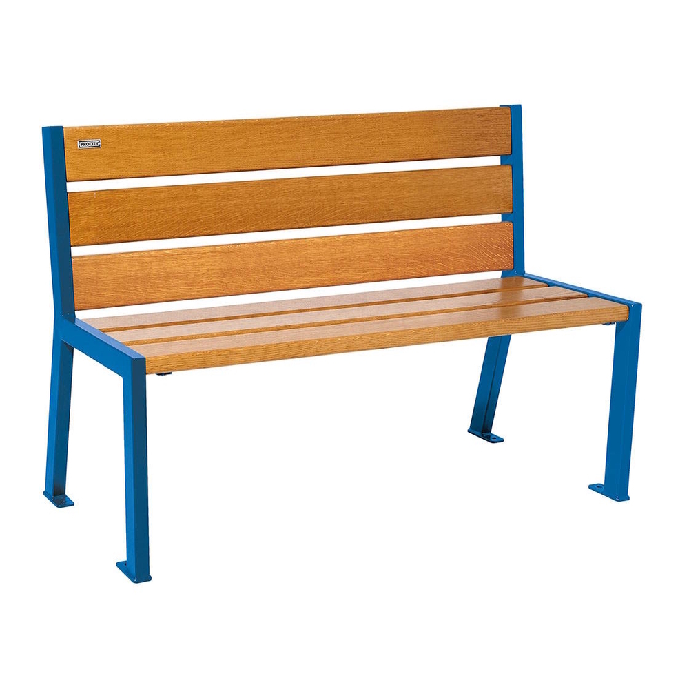 Banc bois et acier Silaos 6 lames RAL5010 - Chêne lasuré chêne clair - 1200mm - Sans accoudoir - PROCITY - 209601.5010.CHEC