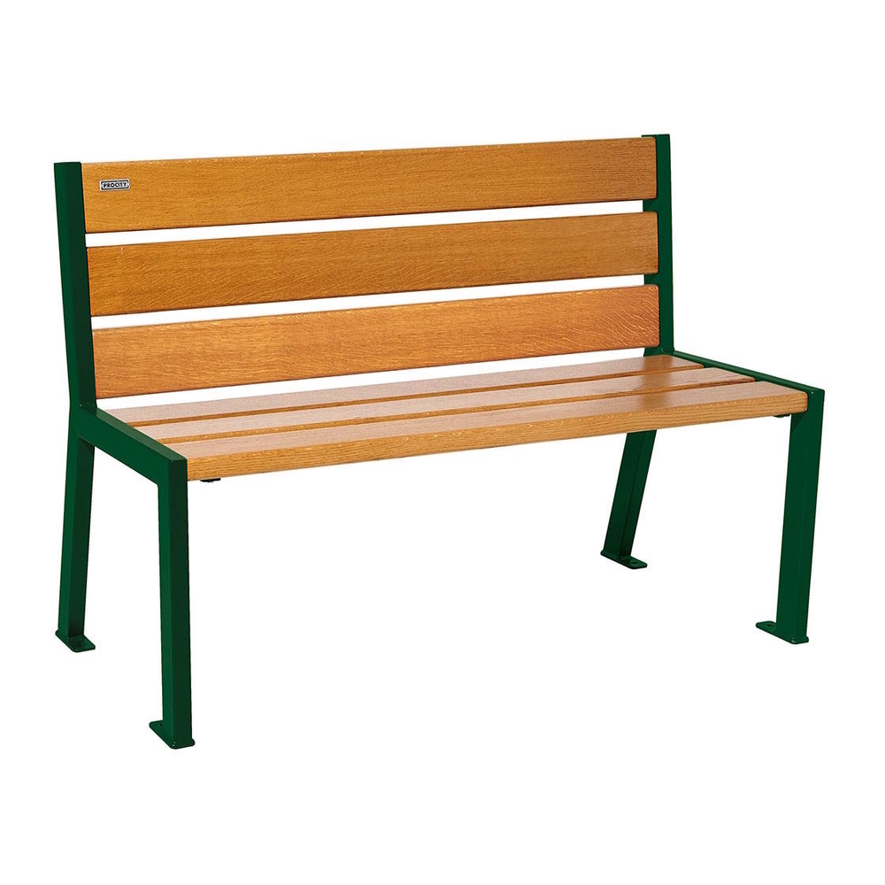 Banc bois et acier Silaos 6 lames RAL6005 - Chêne lasuré chêne clair - 1200mm - Sans accoudoir - PROCITY - 209601.6005.CHEC