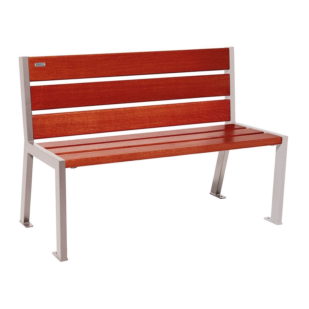 Banc bois et acier Silaos 6 lames RAL7044 - Chêne lasuré acajou - 1200mm - Sans accoudoir - PROCITY - 209601.7044.ACAJ