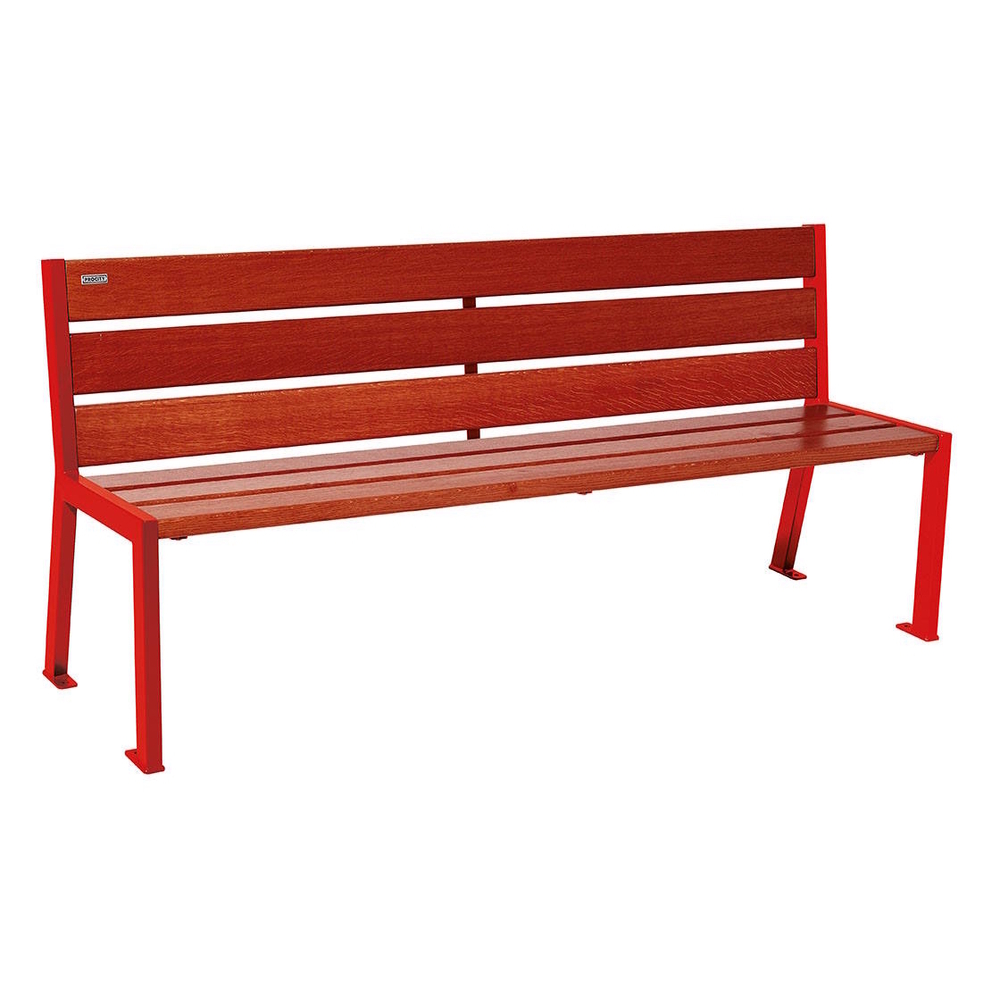 Banc bois et acier Silaos 6 lames RAL3020 - Chêne lasuré acajou - 1800mm - Sans accoudoir - PROCITY - 209602.3020.ACAJ