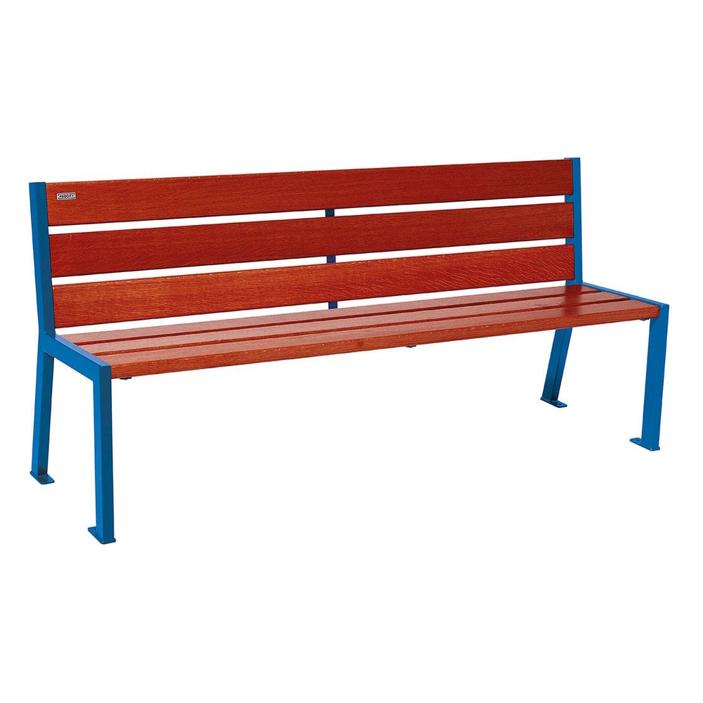 Banc bois et acier Silaos 6 lames RAL5010 - Chêne lasuré acajou - 1800mm - Sans accoudoir - PROCITY - 209602.5010.ACAJ