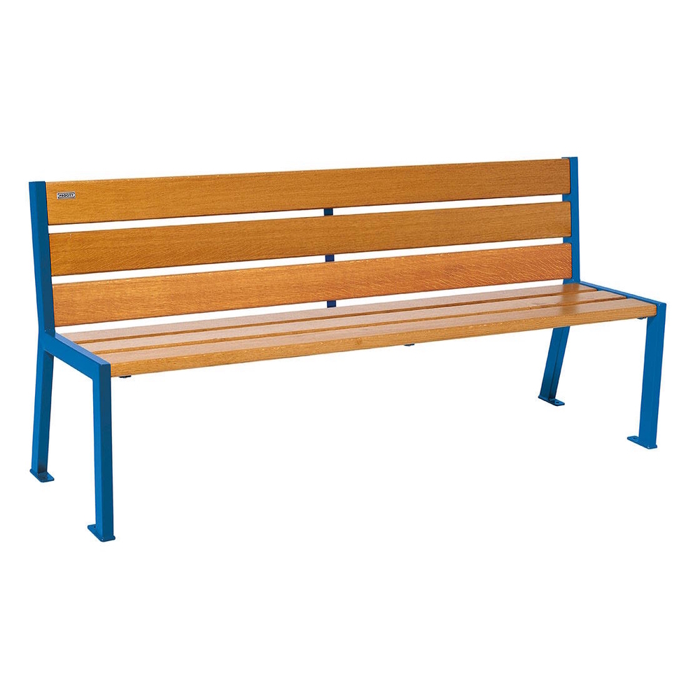 Banc bois et acier Silaos 6 lames RAL5010 - Chêne lasuré chêne clair - 1800mm - Sans accoudoir - PROCITY - 209602.5010.CHEC