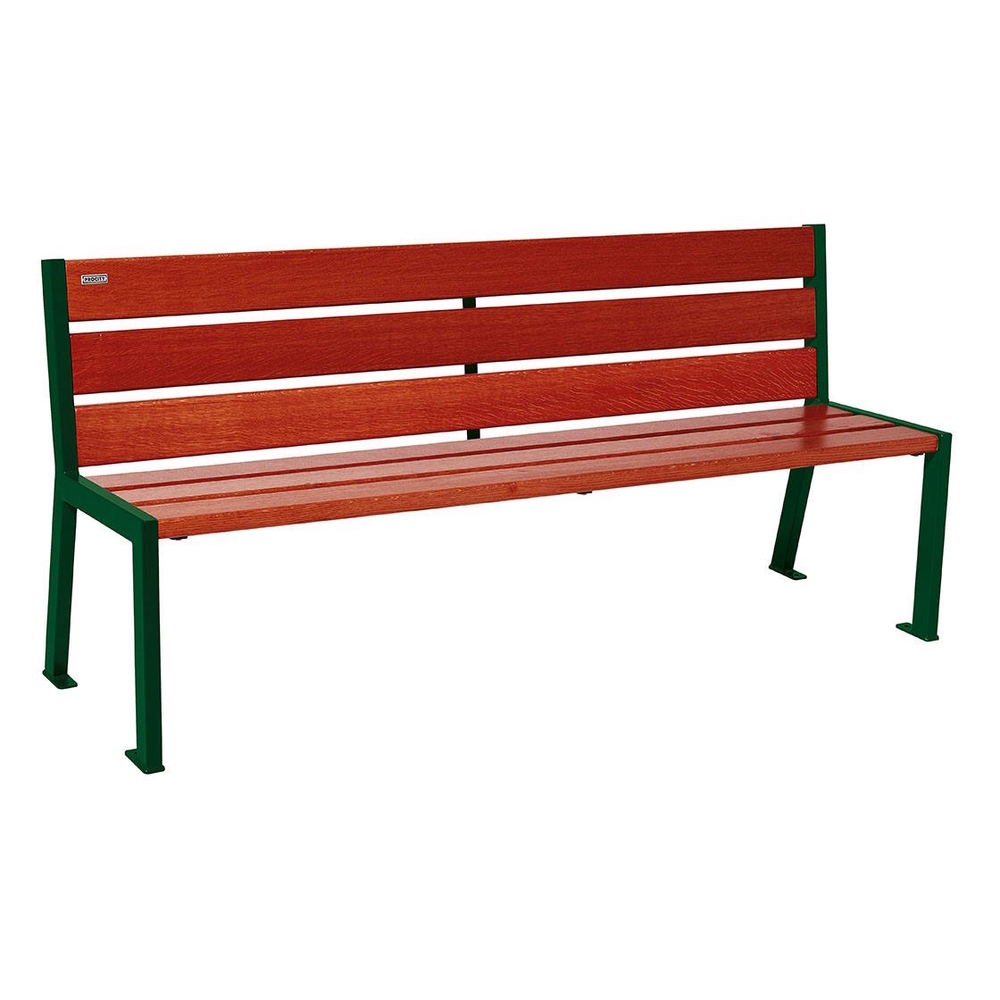 Banc bois et acier Silaos 6 lames RAL6005 - Chêne lasuré acajou - 1800mm - Sans accoudoir - PROCITY - 209602.6005.ACAJ