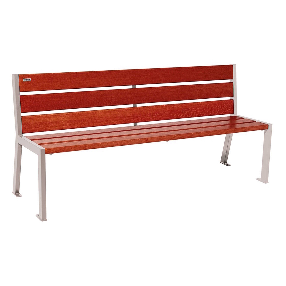 Banc bois et acier Silaos 6 lames RAL7044 - Chêne lasuré acajou - 1800mm - Sans accoudoir - PROCITY - 209602.7044.ACAJ