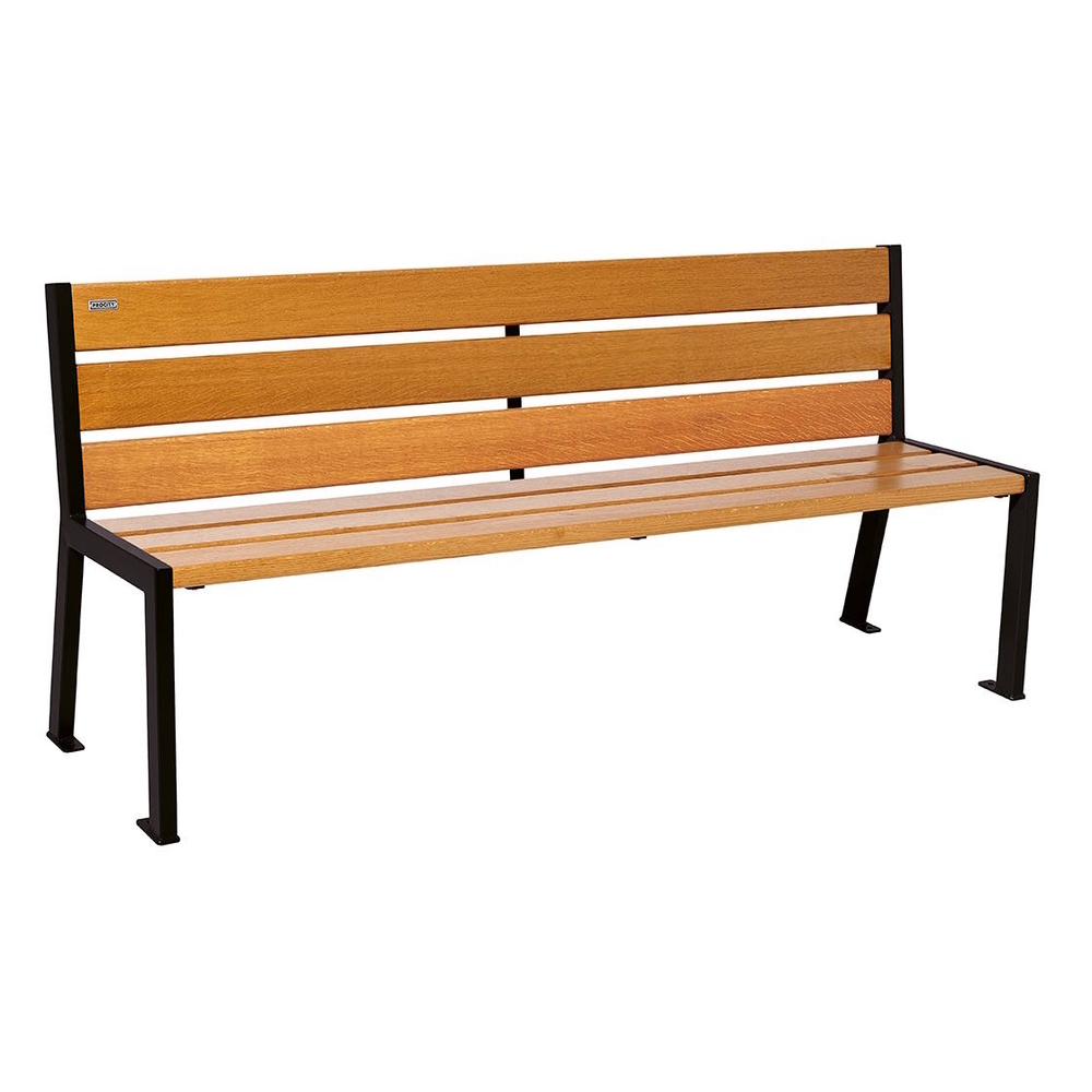 Banc bois et acier Silaos 6 lames RAL9005 - Chêne lasuré chêne clair - 1800mm - Sans accoudoir - PROCITY - 209602.9005.CHEC