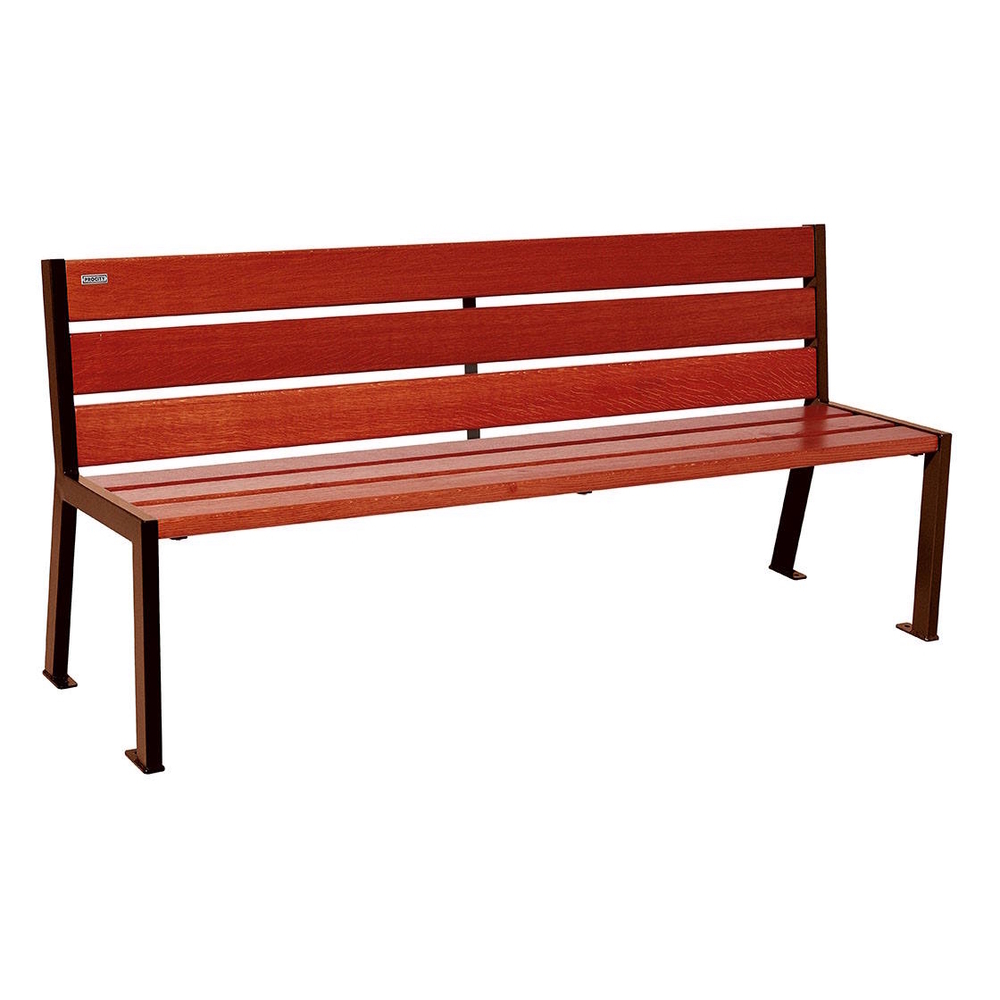 Banc bois et acier Silaos 6 lames Aspect Corten - Chêne lasuré acajou - 1800mm - Sans accoudoir - PROCITY - 209602.S025.ACAJ
