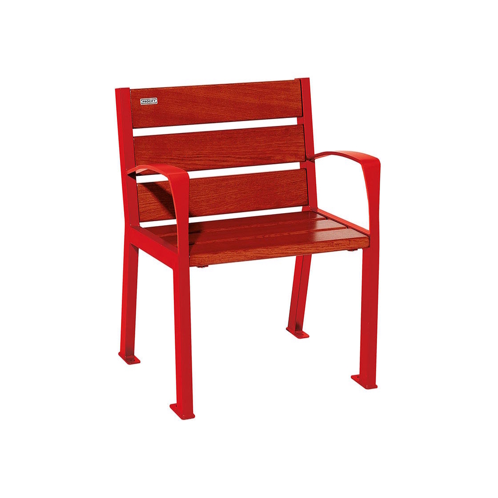 Fauteuil bois et acier Silaos 6 lames RAL3020 - Chêne lasuré acajou - accoudoirs - PROCITY - 209610.3020.ACAJ