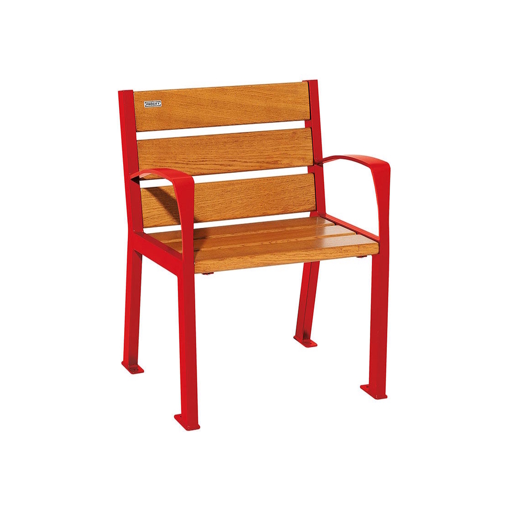 Fauteuil bois et acier Silaos 6 lames RAL3020 - Chêne lasuré chêne clair - accoudoirs - PROCITY - 209610.3020.CHEC