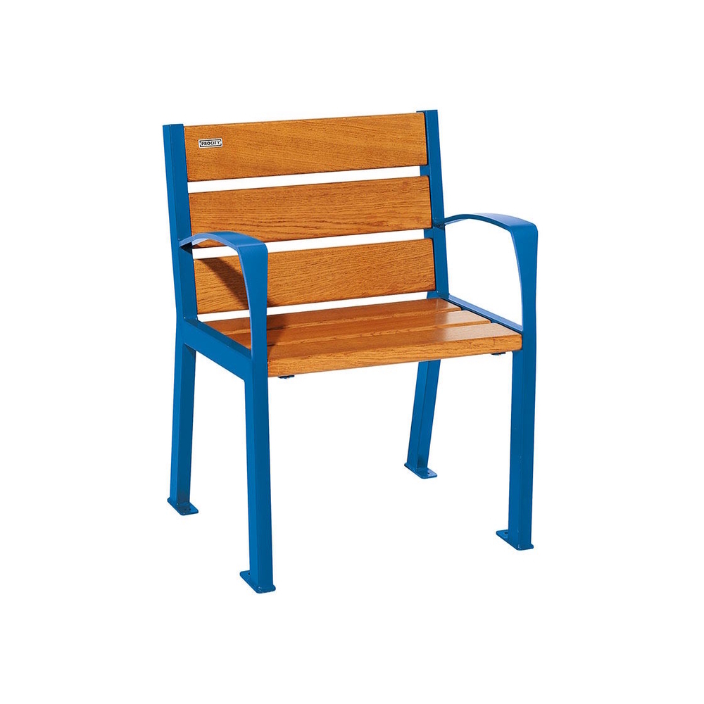 Fauteuil bois et acier Silaos 6 lames RAL5010 - Chêne lasuré chêne clair - accoudoirs - PROCITY - 209610.5010.CHEC