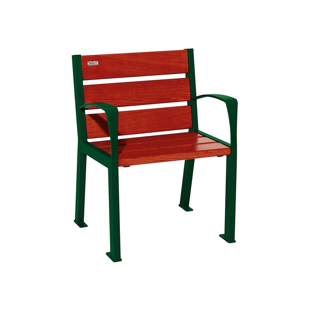 Fauteuil bois et acier Silaos 6 lames RAL6005 - Chêne lasuré acajou - accoudoirs - PROCITY - 209610.6005.ACAJ
