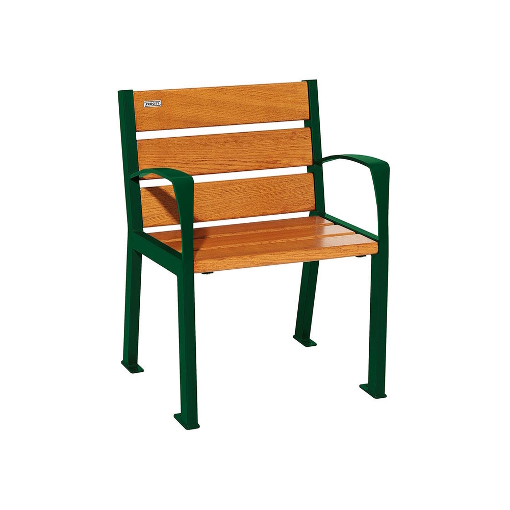 Fauteuil bois et acier Silaos 6 lames RAL6005 - Chêne lasuré chêne clair - accoudoirs - PROCITY - 209610.6005.CHEC