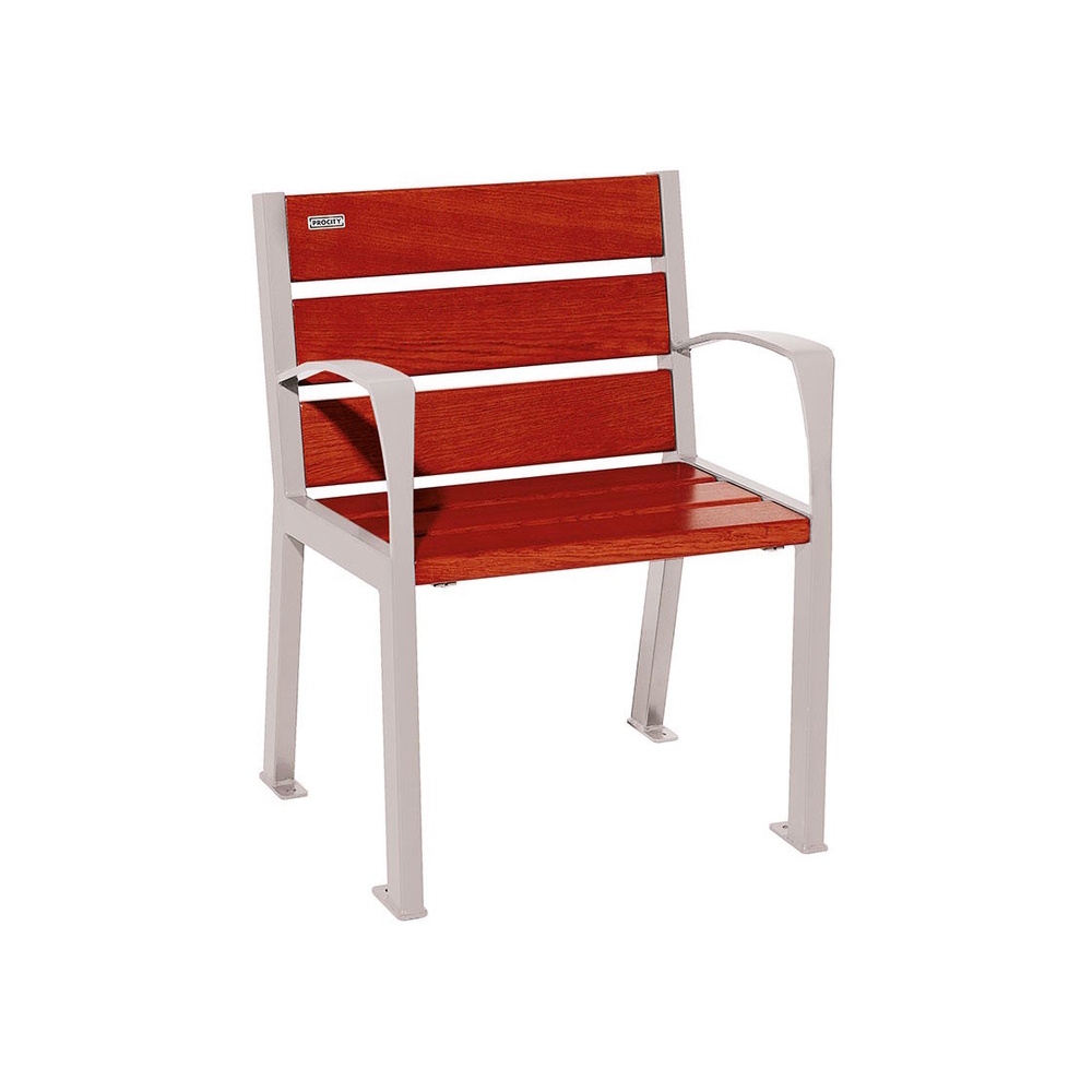 Fauteuil bois et acier Silaos 6 lames RAL7044 - Chêne lasuré acajou - accoudoirs - PROCITY - 209610.7044.ACAJ