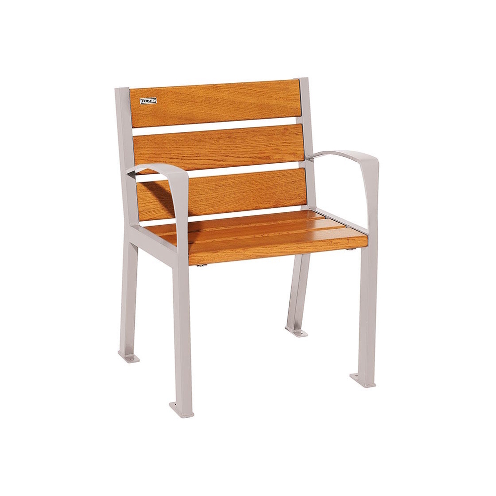 Fauteuil bois et acier Silaos 6 lames RAL7044 - Chêne lasuré chêne clair - accoudoirs - PROCITY - 209610.7044.CHEC