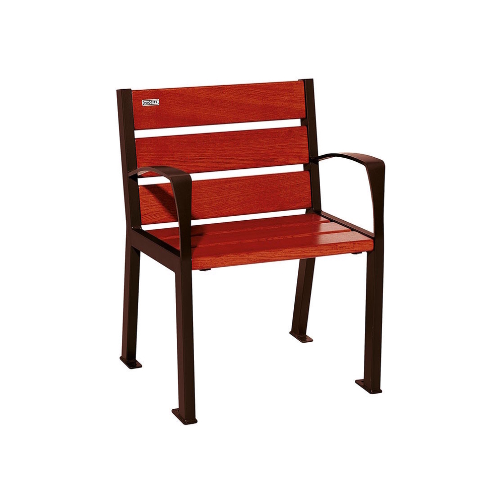 Fauteuil bois et acier Silaos 6 lames RAL8017 - Chêne lasuré acajou - accoudoirs - PROCITY - 209610.8017.ACAJ
