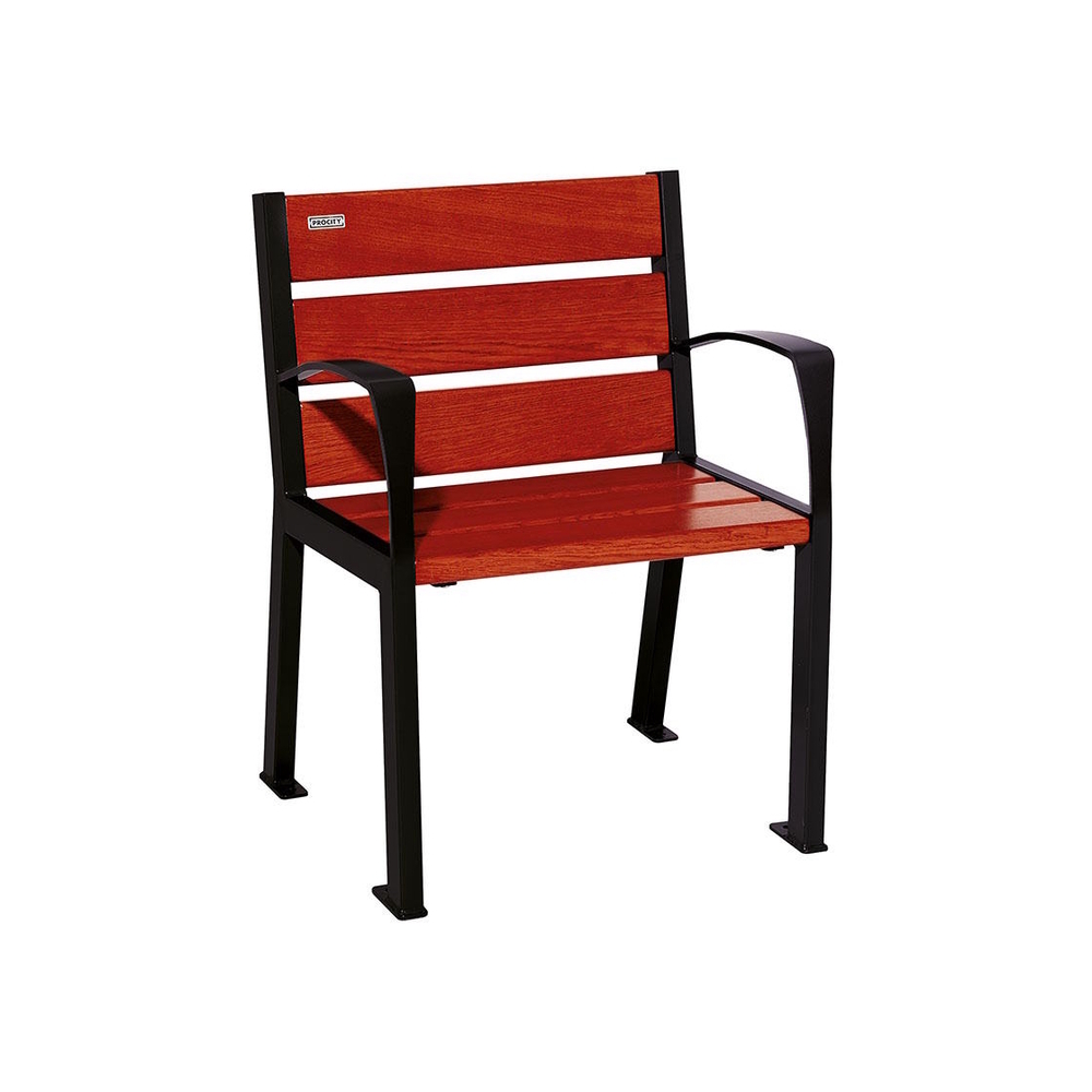 Fauteuil bois et acier Silaos 6 lames RAL9005 - Chêne lasuré acajou - accoudoirs - PROCITY - 209610.9005.ACAJ