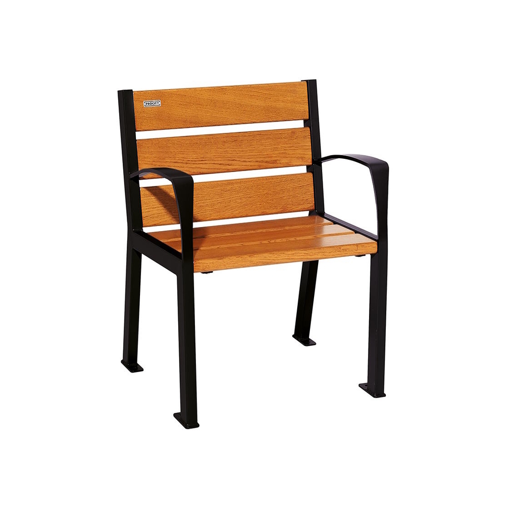 Fauteuil bois et acier Silaos 6 lames RAL9005 - Chêne lasuré chêne clair - accoudoirs - PROCITY - 209610.9005.CHEC
