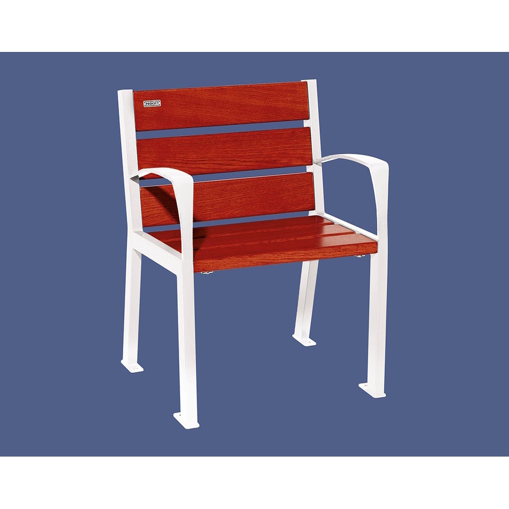 Fauteuil bois et acier Silaos 6 lames RAL9010 - Chêne lasuré acajou - accoudoirs - PROCITY - 209610.9010.ACAJ