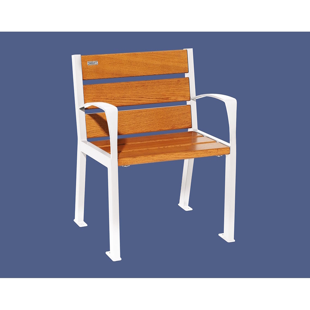 Fauteuil bois et acier Silaos 6 lames RAL9010 - Chêne lasuré chêne clair - accoudoirs - PROCITY - 209610.9010.CHEC