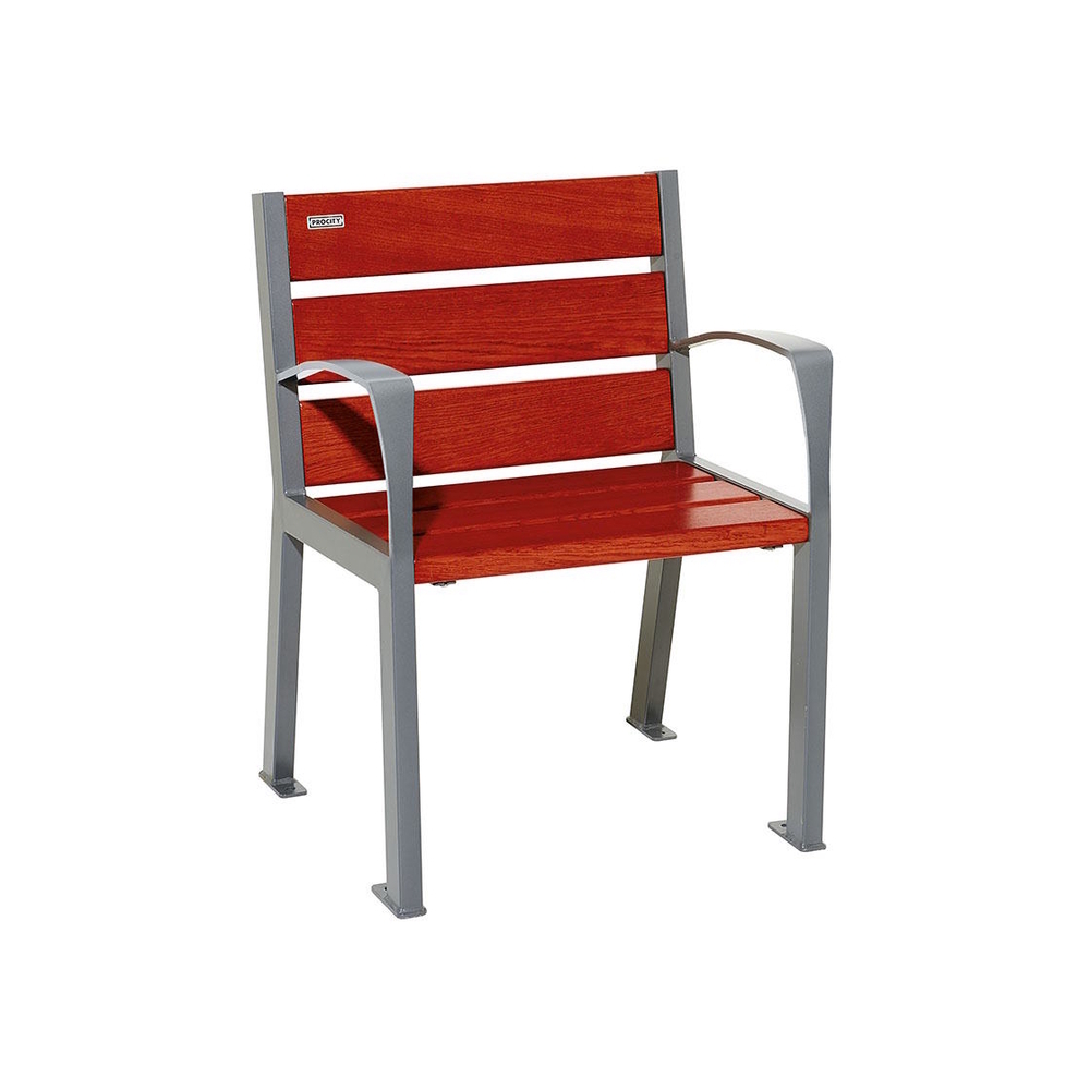 Fauteuil bois et acier Silaos 6 lames Gris lasuré acajou - PROCITY - 209610.GPRO.ACAJ