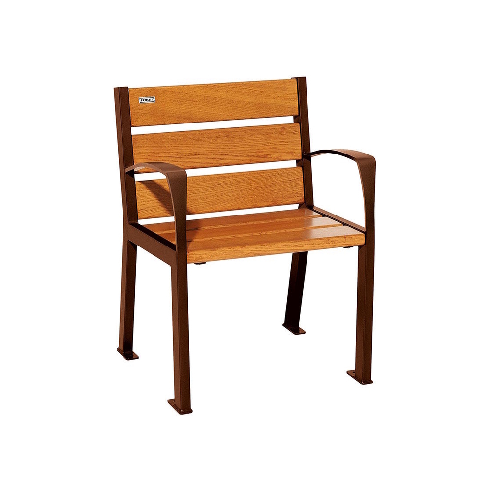 Fauteuil bois et acier Silaos 6 lames Aspect Corten - Chêne lasuré chêne clair - accoudoirs - PROCITY - 209610.S025.CHEC