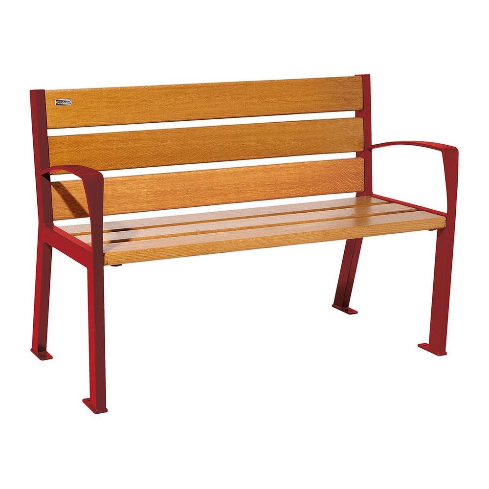 Banc bois et acier Silaos 6 lames RAL3004 - Chêne lasuré chêne clair - 1200 - accoudoirs - PROCITY - 209611.3004.CHEC