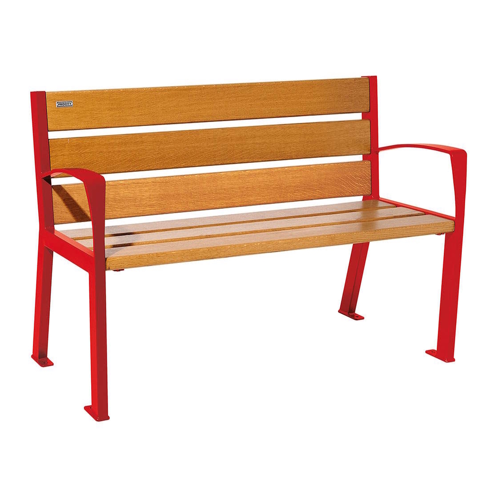 Banc bois et acier Silaos 6 lames RAL3020 - Chêne lasuré chêne clair - 1200 - accoudoirs - PROCITY - 209611.3020.CHEC