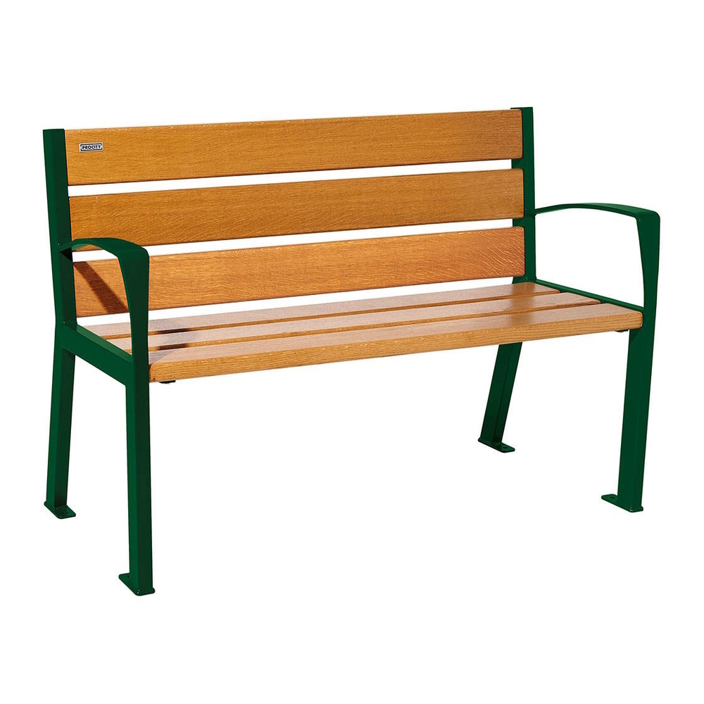 Banc bois et acier Silaos 6 lames RAL6005 - Chêne lasuré chêne clair - 1200 - accoudoirs - PROCITY - 209611.6005.CHEC