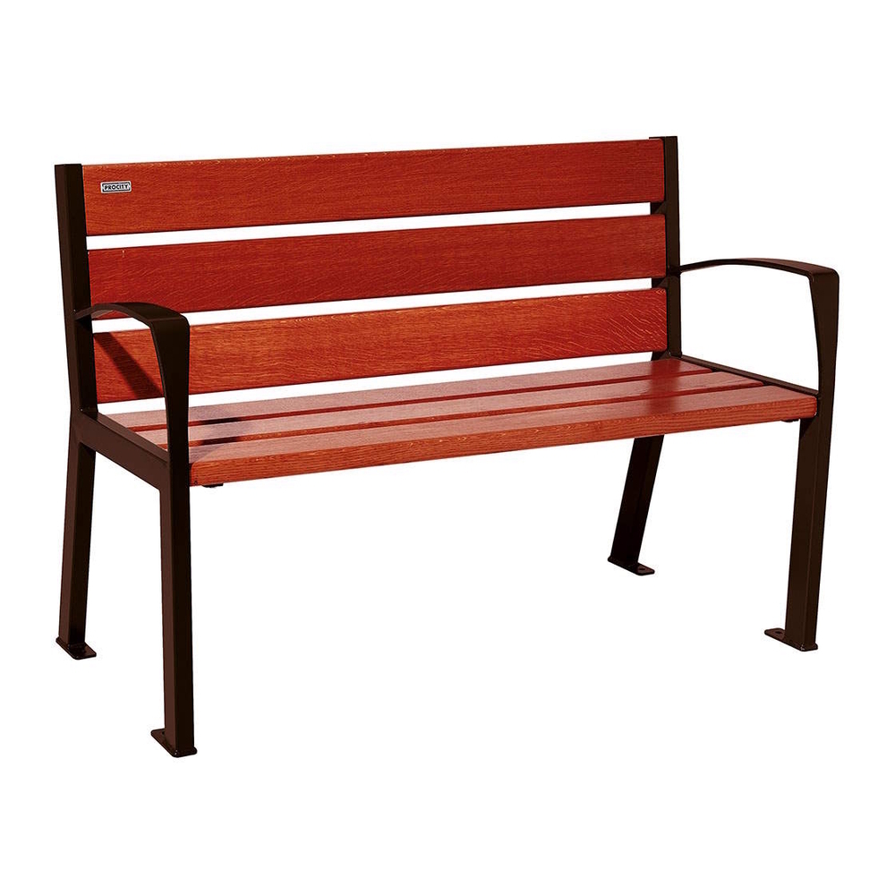 Banc bois et acier Silaos 6 lames RAL8017 - Chêne lasuré acajou - 1200 - accoudoirs - PROCITY - 209611.8017.ACAJ