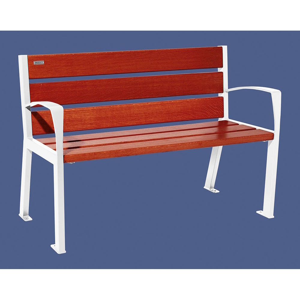Banc bois et acier Silaos 6 lames RAL9010 - Chêne lasuré acajou - 1200 - accoudoirs - PROCITY - 209611.9010.ACAJ