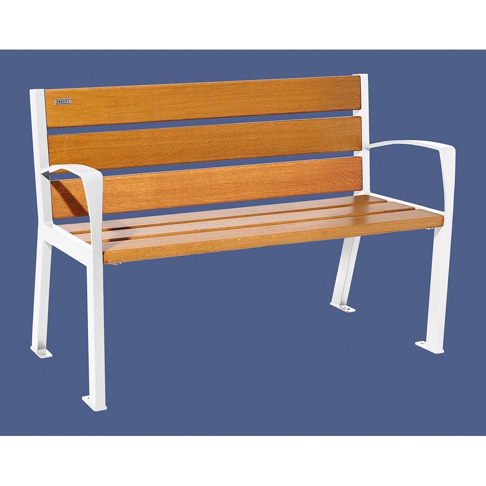 Banc bois et acier Silaos 6 lames RAL9010 - Chêne lasuré chêne clair - 1200 - accoudoirs - PROCITY - 209611.9010.CHEC
