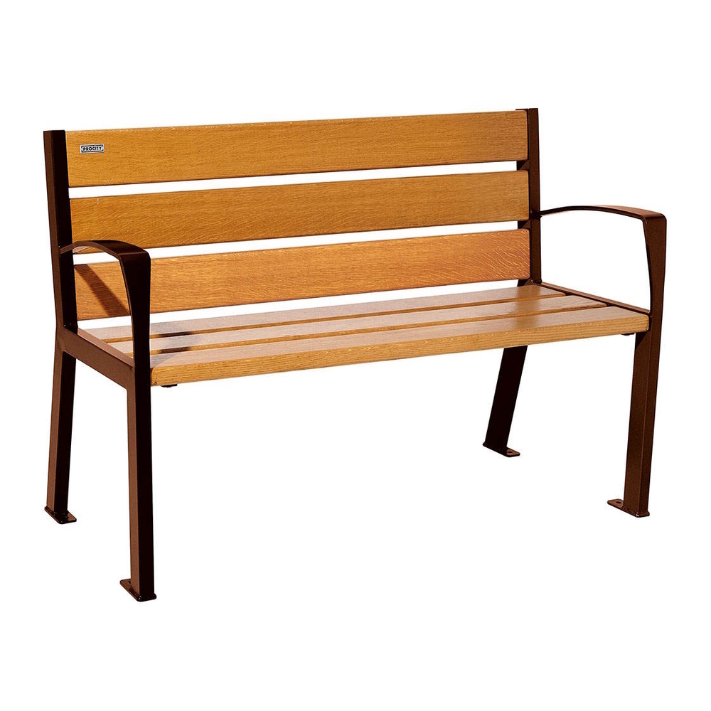 Banc bois et acier Silaos 6 lames Aspect Corten - Chêne lasuré chêne clair - 1200 - accoudoirs - PROCITY - 209611.S025.CHEC