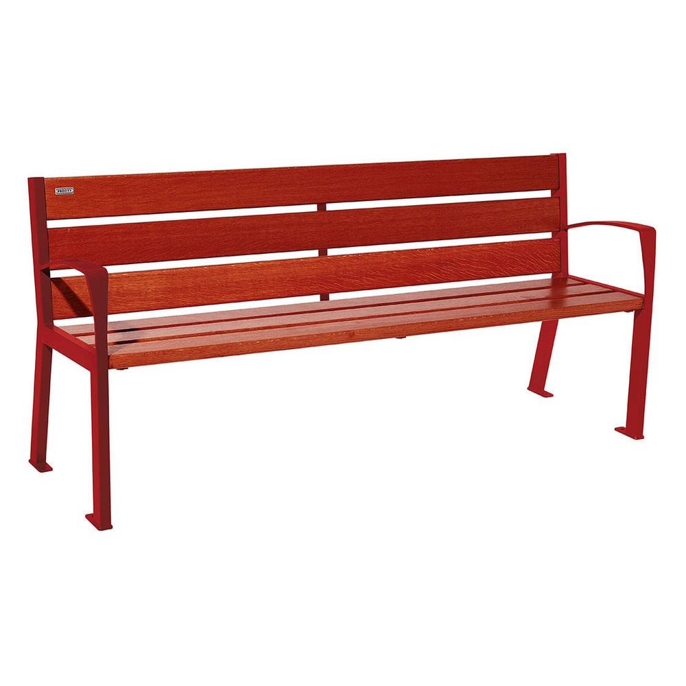 Banc bois et acier Silaos 6 lames RAL3004 - Chêne lasuré acajou - 1800 - accoudoirs - PROCITY - 209612.3004.ACAJ