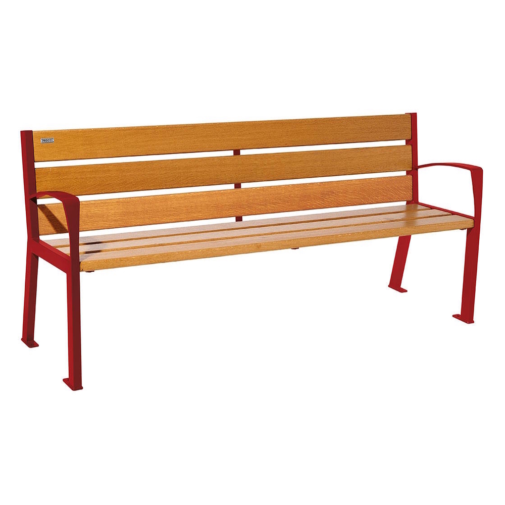 Banc bois et acier Silaos 6 lames RAL3004 - Chêne lasuré chêne clair - 1800 - accoudoirs - PROCITY - 209612.3004.CHEC