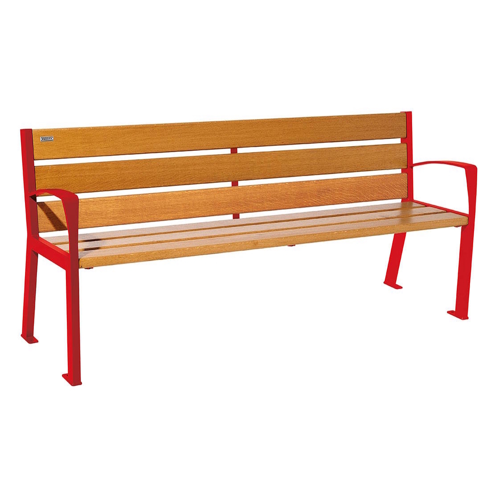Banc bois et acier Silaos 6 lames RAL3020 - Chêne lasuré chêne clair - 1800 - accoudoirs - PROCITY - 209612.3020.CHEC