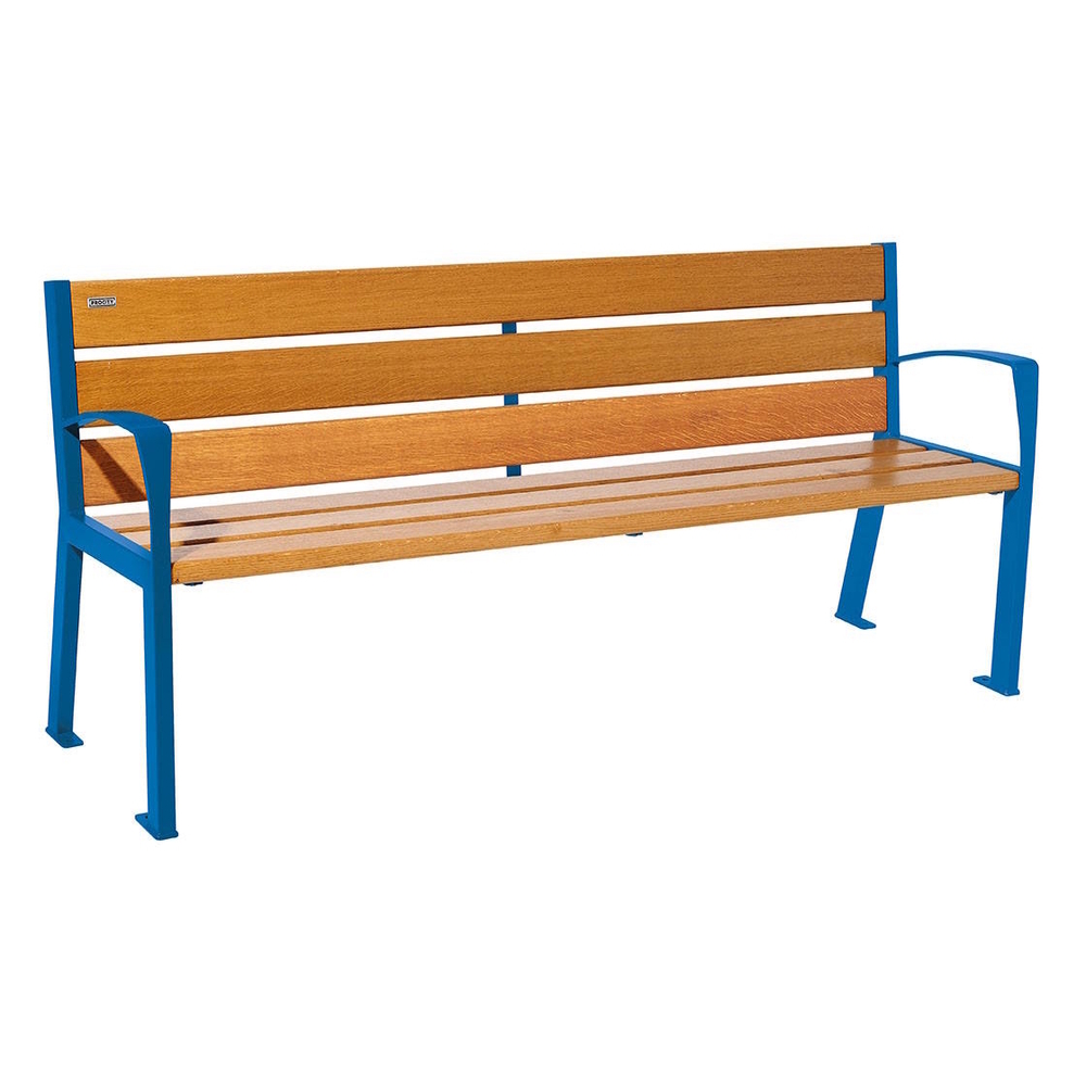 Banc bois et acier Silaos 6 lames RAL5010 - Chêne lasuré chêne clair - 1800 - accoudoirs - PROCITY - 209612.5010.CHEC