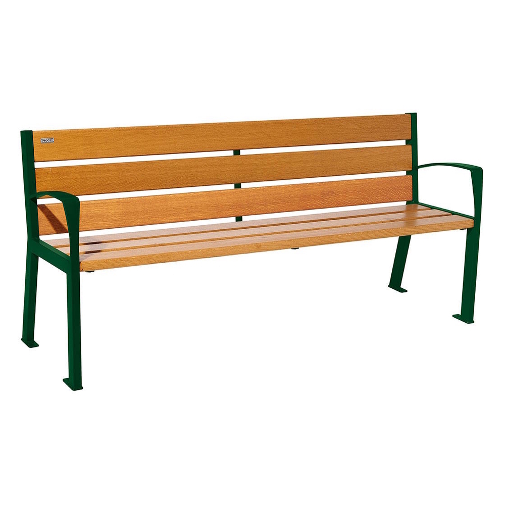 Banc bois et acier Silaos 6 lames RAL6005 - Chêne lasuré chêne clair - 1800 - accoudoirs - PROCITY - 209612.6005.CHEC