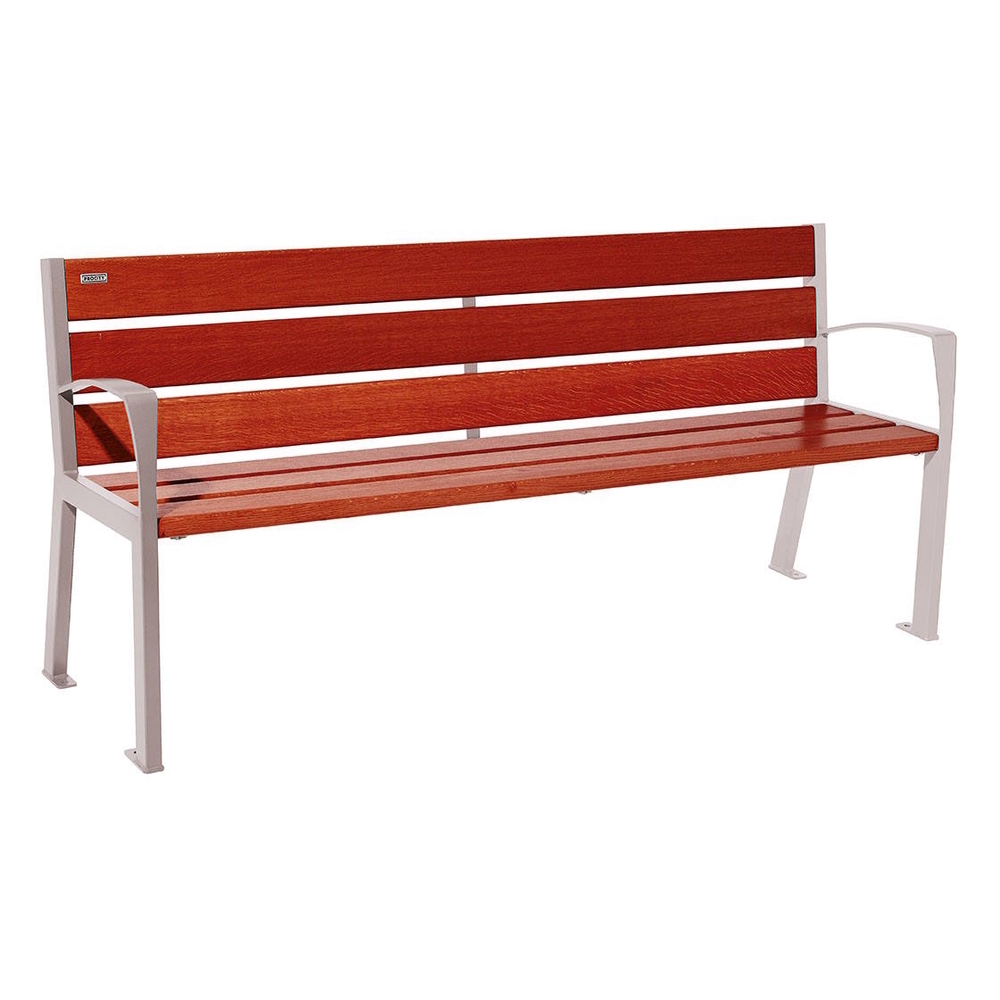 Banc bois et acier Silaos 6 lames RAL7044 - Chêne lasuré acajou - 1800 - accoudoirs - PROCITY - 209612.7044.ACAJ