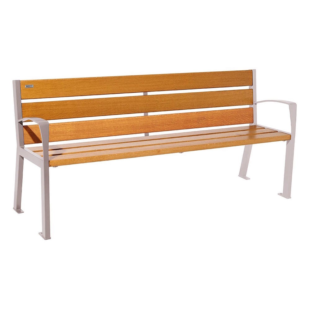 Banc bois et acier Silaos 6 lames RAL7044 - Chêne lasuré chêne clair - 1800 - accoudoirs - PROCITY - 209612.7044.CHEC