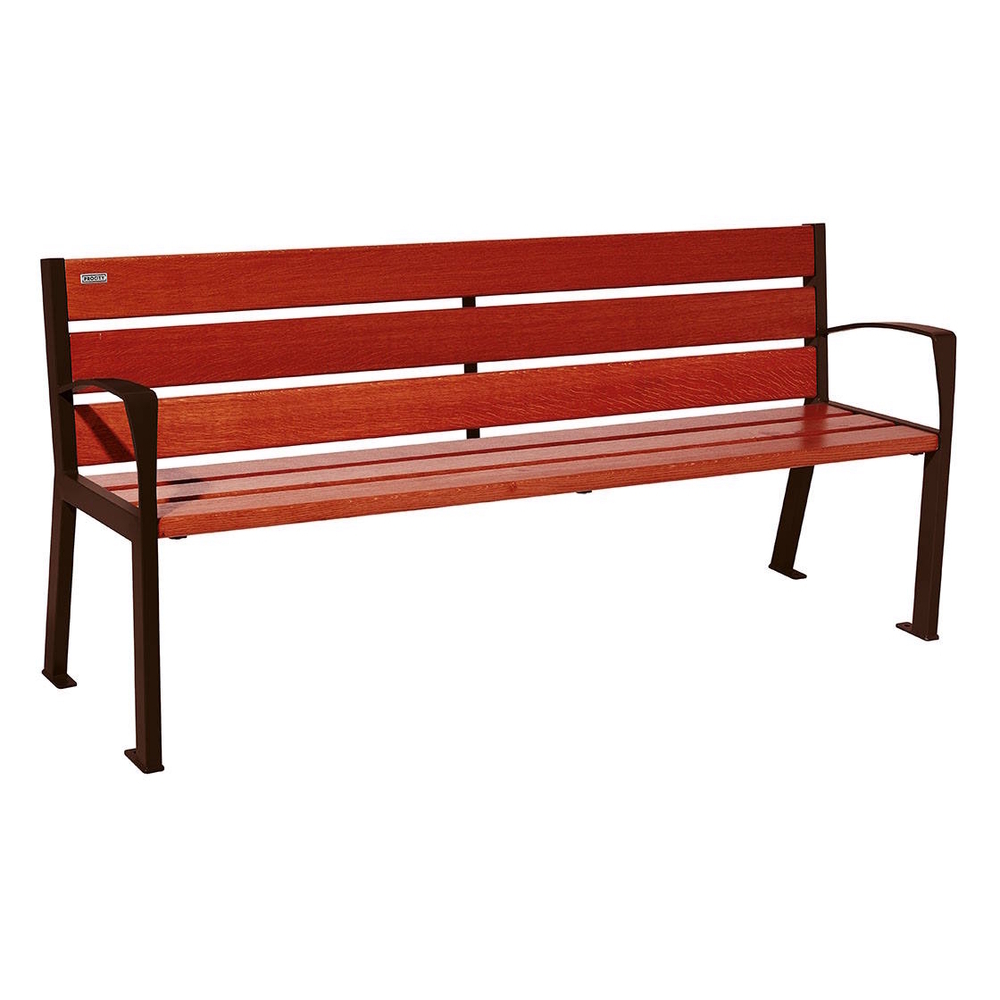 Banc bois et acier Silaos 6 lames RAL8017 - Chêne lasuré acajou - 1800 - accoudoirs - PROCITY - 209612.8017.ACAJ