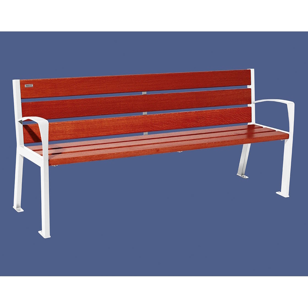 Banc bois et acier Silaos 6 lames RAL9010 - Chêne lasuré acajou - 1800 - accoudoirs - PROCITY - 209612.9010.ACAJ