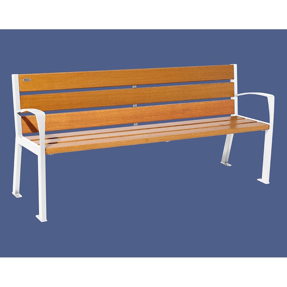 Banc bois et acier Silaos 6 lames RAL9010 - Chêne lasuré chêne clair - 1800 - accoudoirs - PROCITY - 209612.9010.CHEC