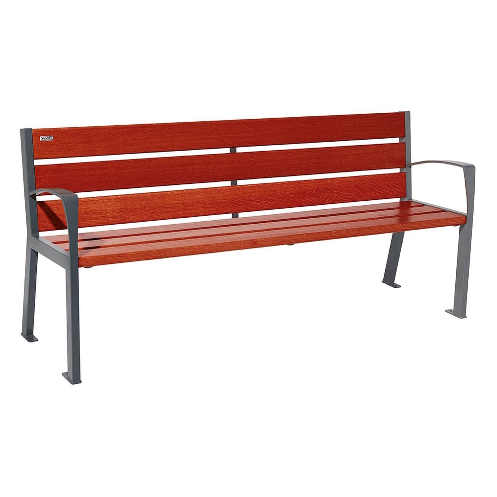 Banc bois et acier Silaos 6 lames Gris lasuré acajou - PROCITY - 209612.GPRO.ACAJ