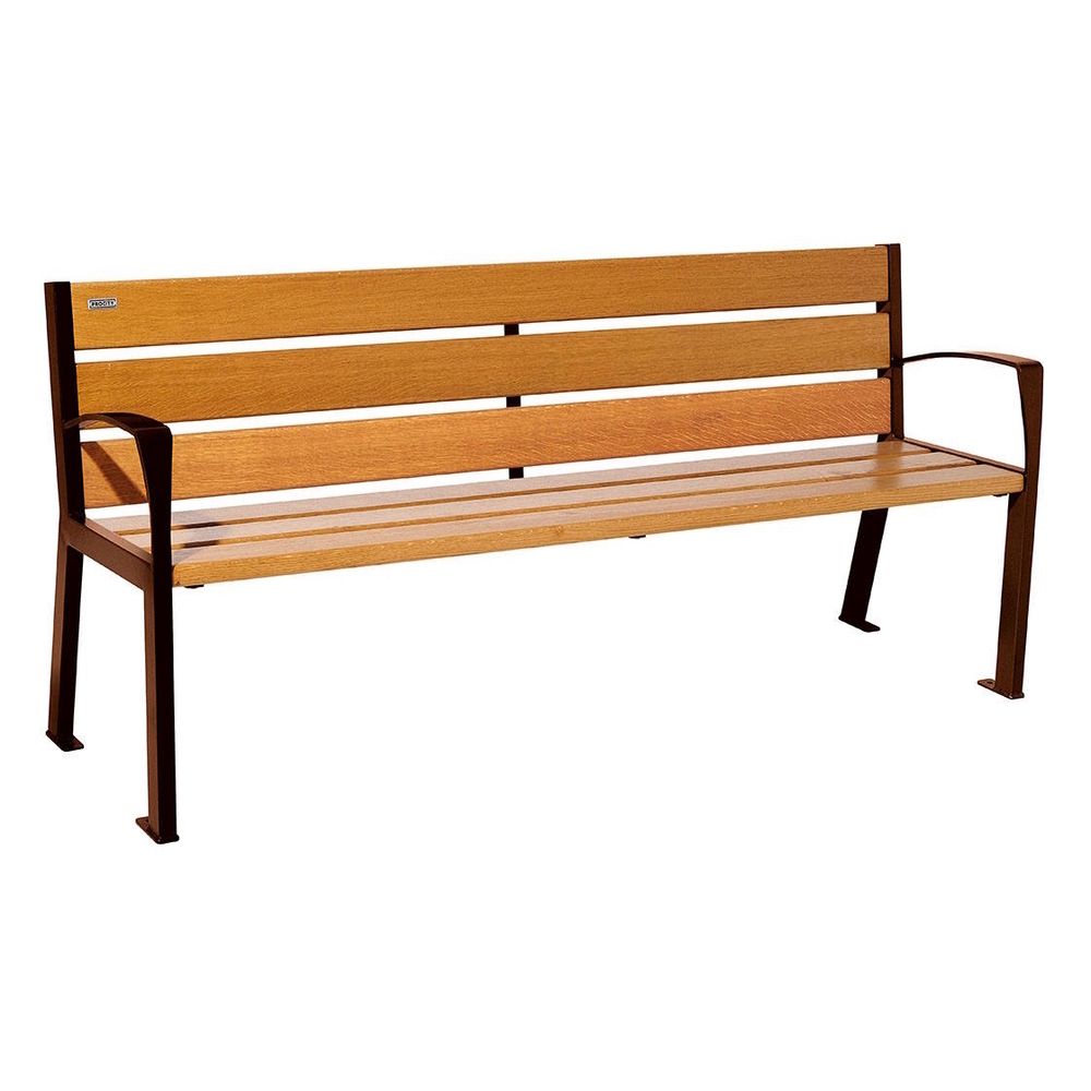 Banc bois et acier Silaos 6 lames Aspect Corten - Chêne lasuré chêne clair - 1800 - accoudoirs - PROCITY - 209612.S025.CHEC