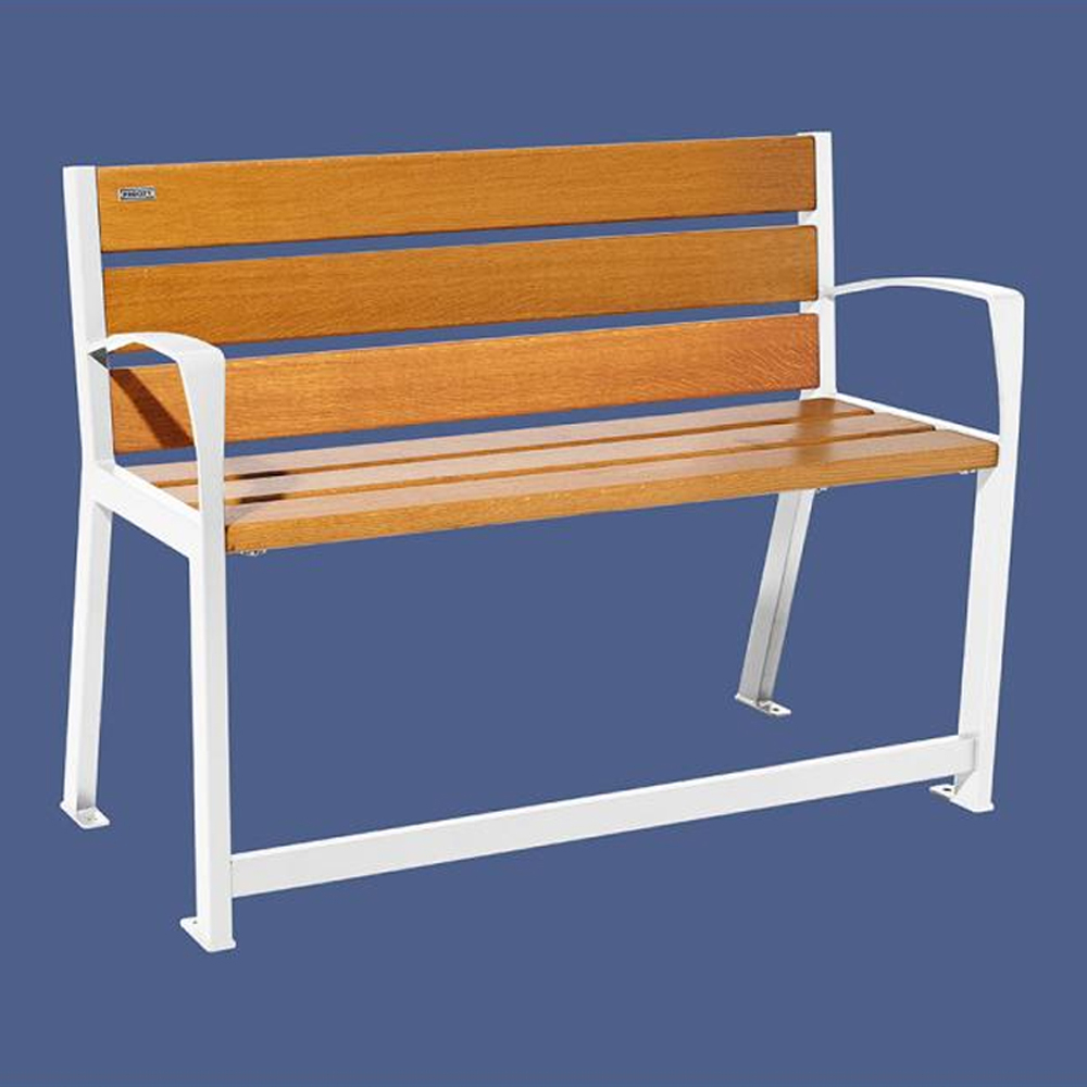 Banc plastique recyclé et acier Silaos 6 lames RAL9010 - accoudoirs - PROCITY - 209614.9010