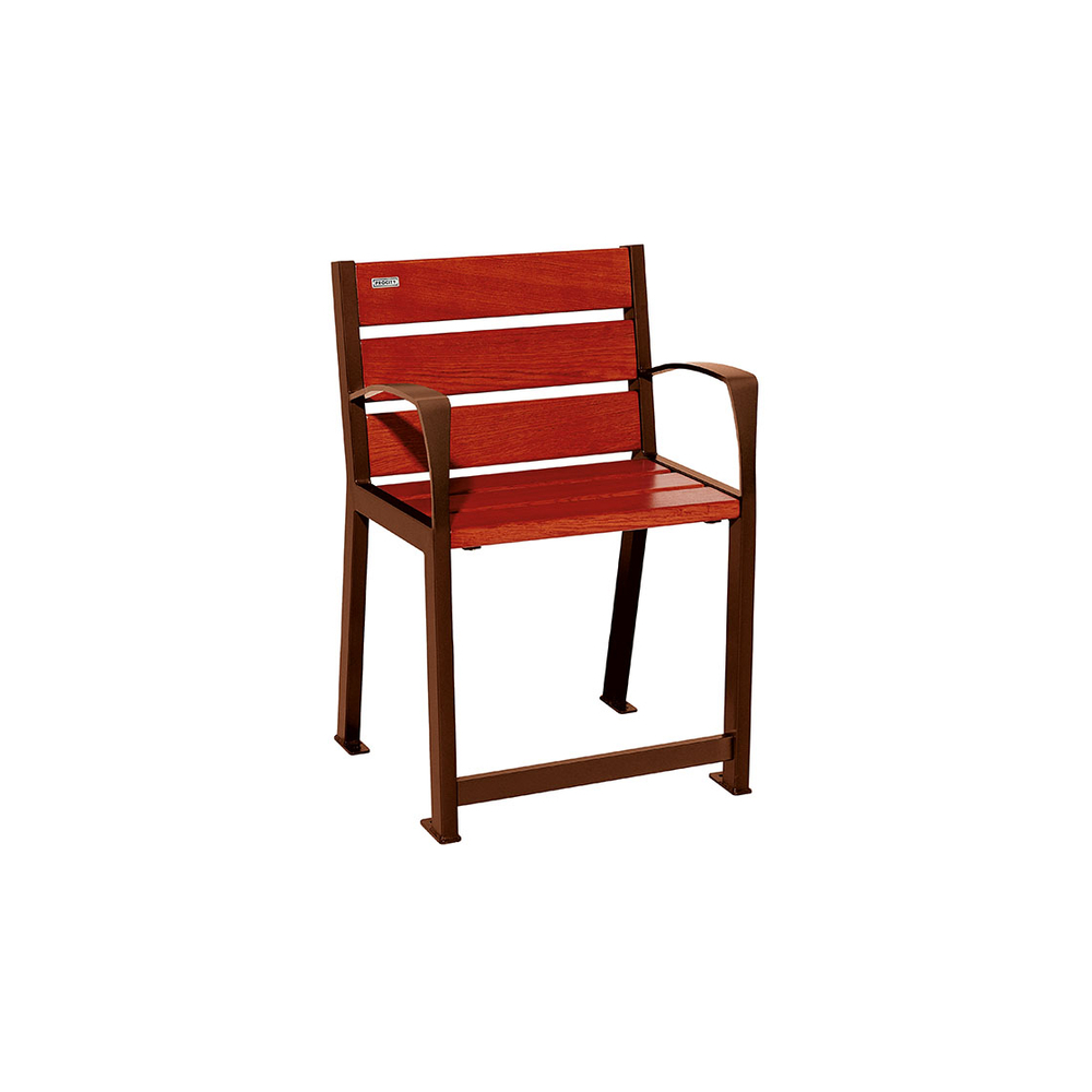 Fauteuil bois et acier Silaos spécial sénior Aspect Corten - Chêne lasuré acajou - PROCITY - 209620.S025.ACAJ