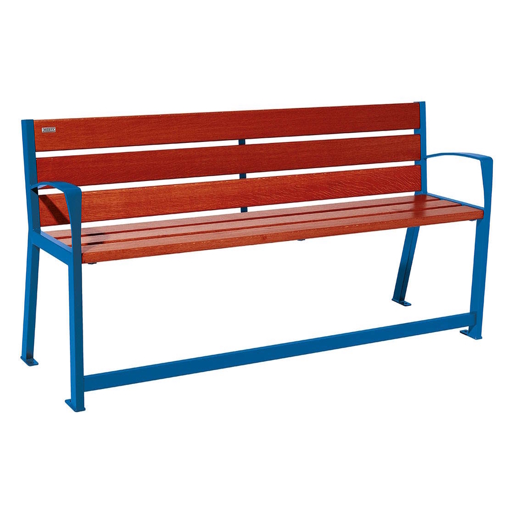 Banc bois et acier Silaos spécial sénior RAL5010 - Chêne lasuré acajou - 1800 - PROCITY - 209622.5010.ACAJ